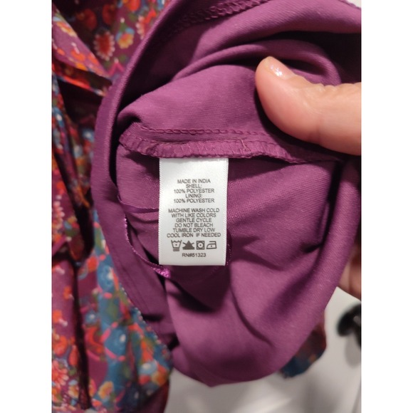 New 1.State Womens Size S Blouse Ruffle Cold Shoulder Top Tie Neck Floral Purple - Picture 6 of 10